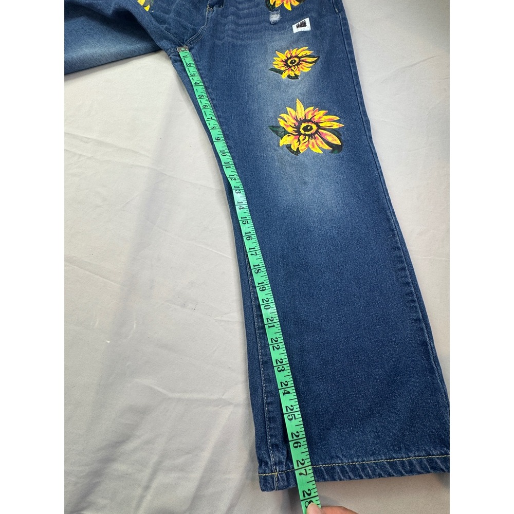 Misslook Sunflower Print Distressed Straight Leg Denim Jeans Blue 2XL boho art - Picture 6 of 14